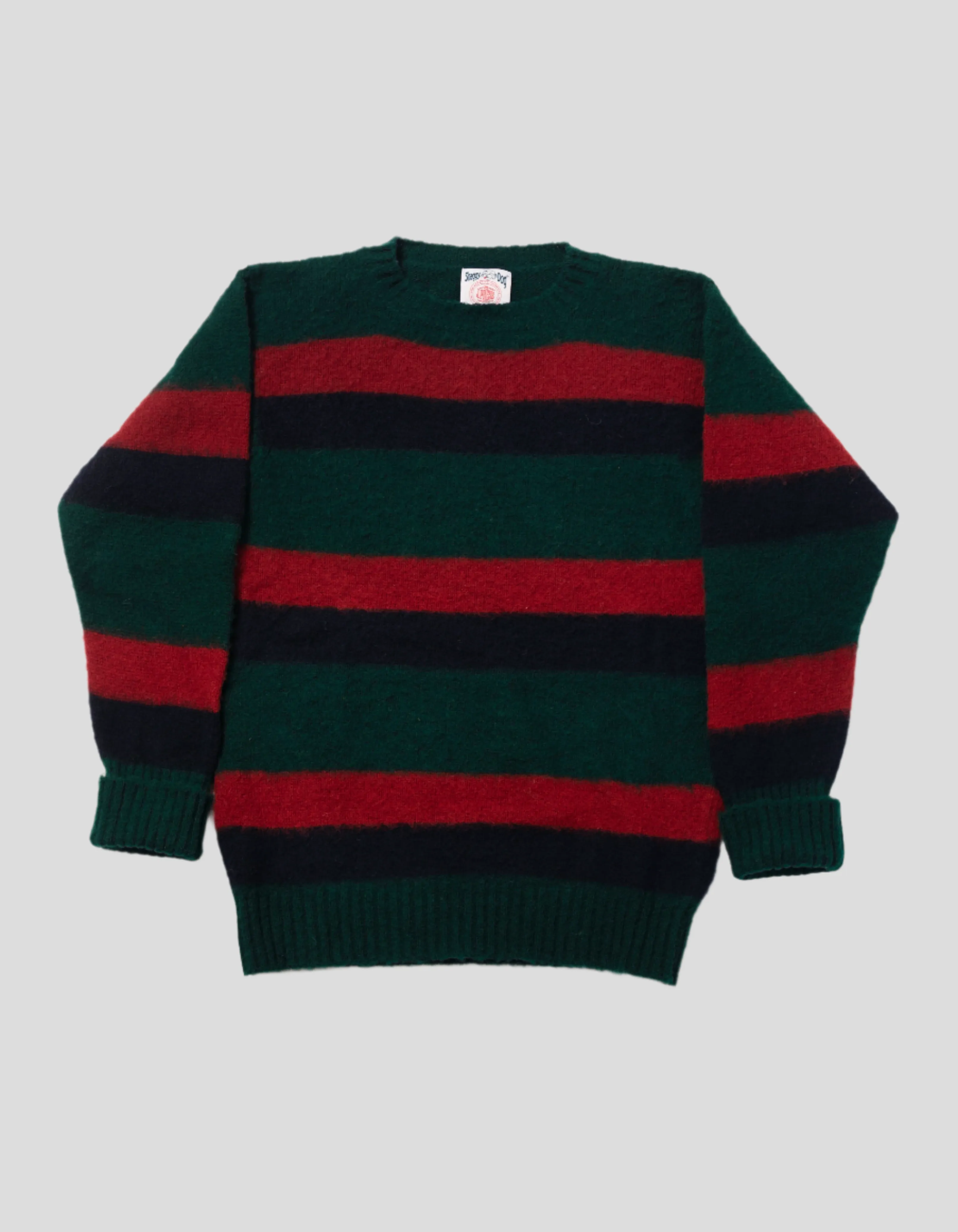 SHAGGY DOG STRIPE SWEATER GREEN/RED/NAVY - CLASSIC FIT