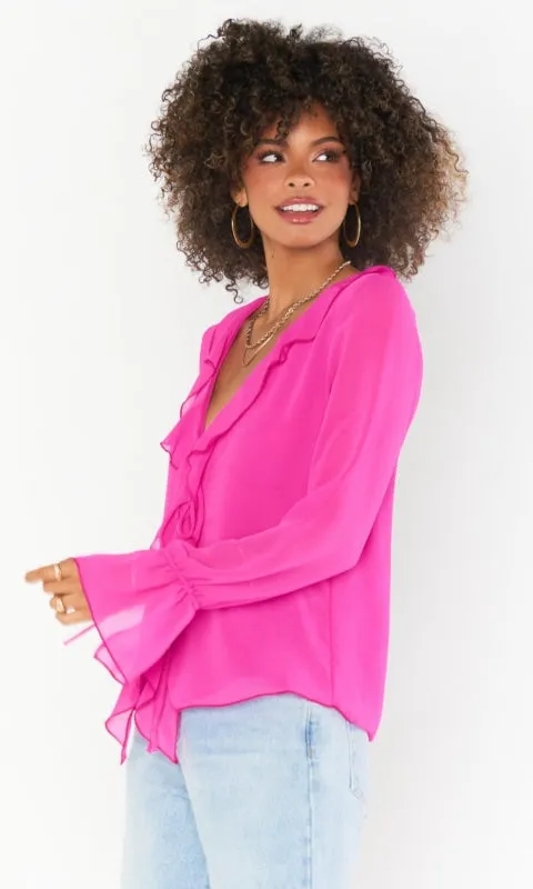 Show Me Your Mumu Adela Ruffle Top in Pink Crinkled Chiffon