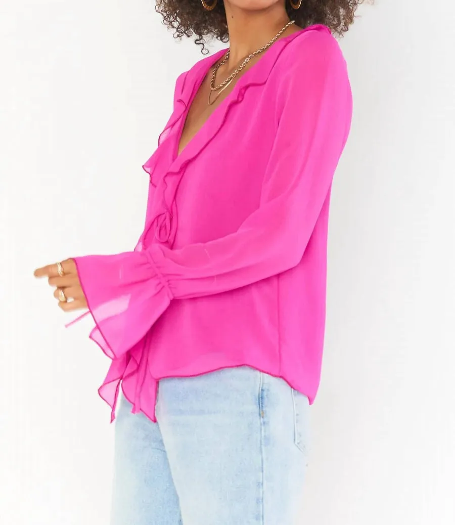 Show Me Your Mumu Adela Ruffle Top in Pink Crinkled Chiffon