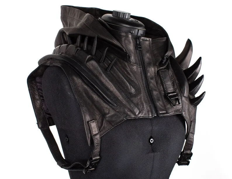 Sole Defender Leather Hood with Spiked Epaulettes