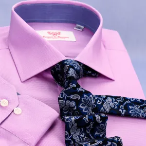 Solid Pink Mens Formal Business Dress Shirt Blue Designer Inner-Lining Fashion in Single Button Cuffs