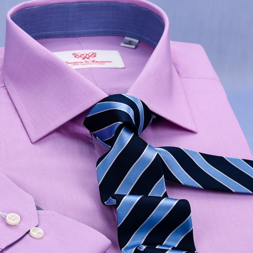 Solid Pink Mens Formal Business Dress Shirt Blue Designer Inner-Lining Fashion in Single Button Cuffs