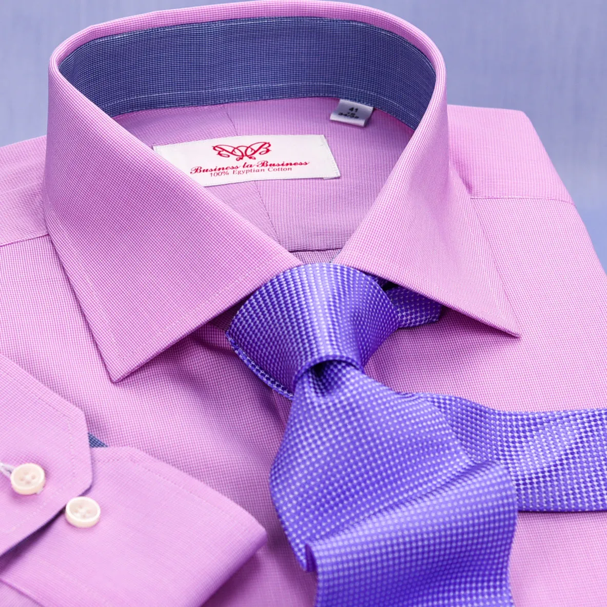 Solid Pink Mens Formal Business Dress Shirt Blue Designer Inner-Lining Fashion in Single Button Cuffs