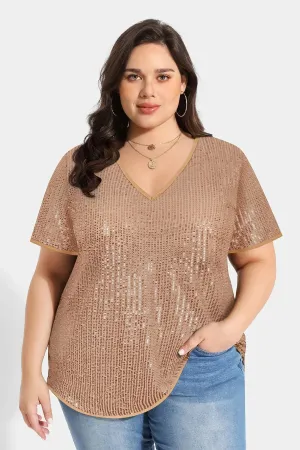 Solid Sequin Texture Fashionable T-Shirt