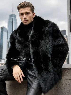 Sophisticated Men's Black Blue Fox Coat M806