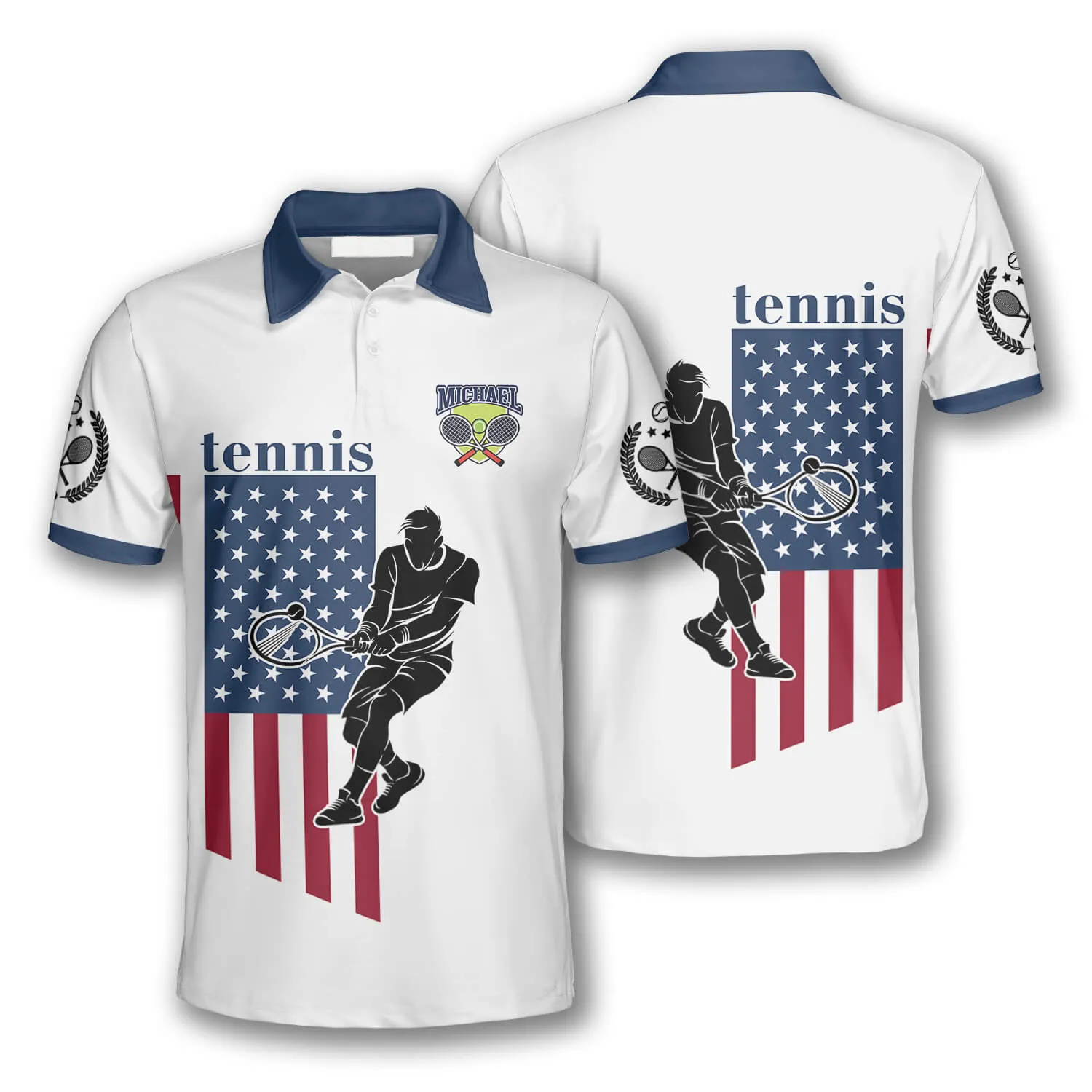 Tennis Player Silhouette American Flag Custom Tennis Shirts for Men