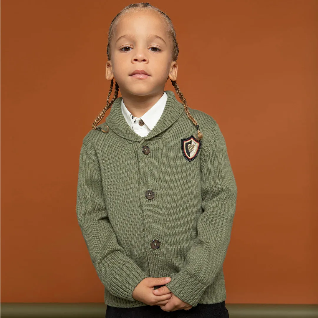 The Billy Cowl Neck Cardigan - Lichen Green - KIDS