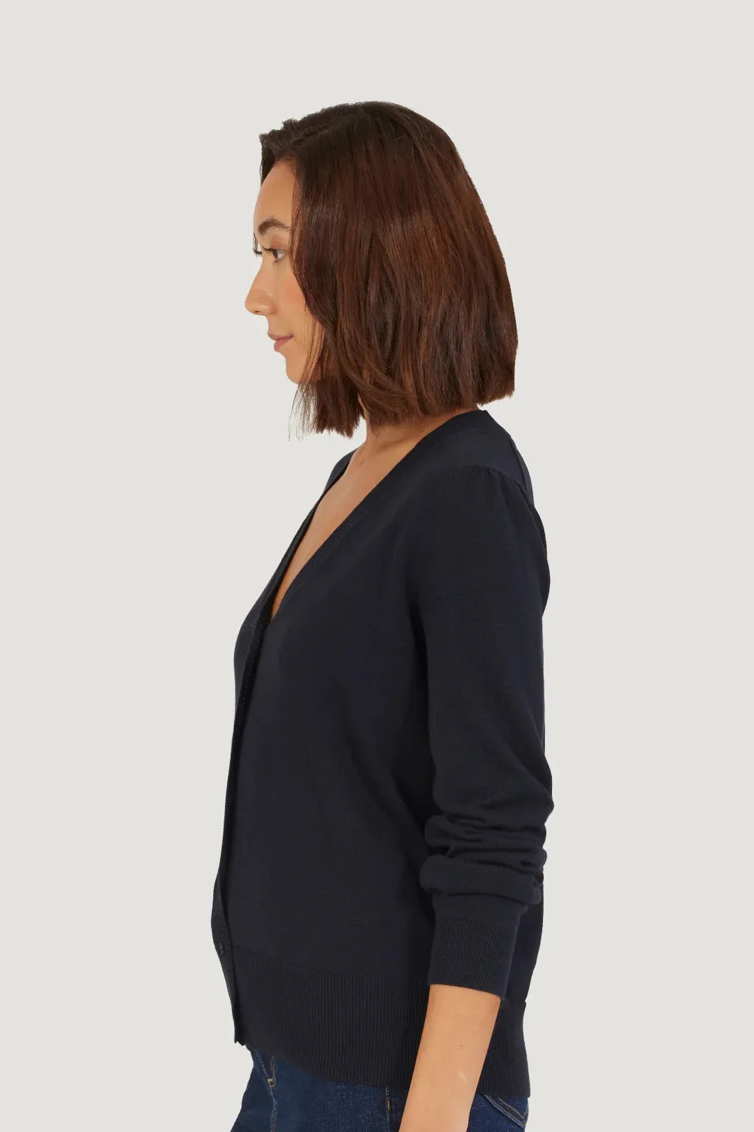 Thought Dotti Organic Cotton V-Neck Cardigan in Navy