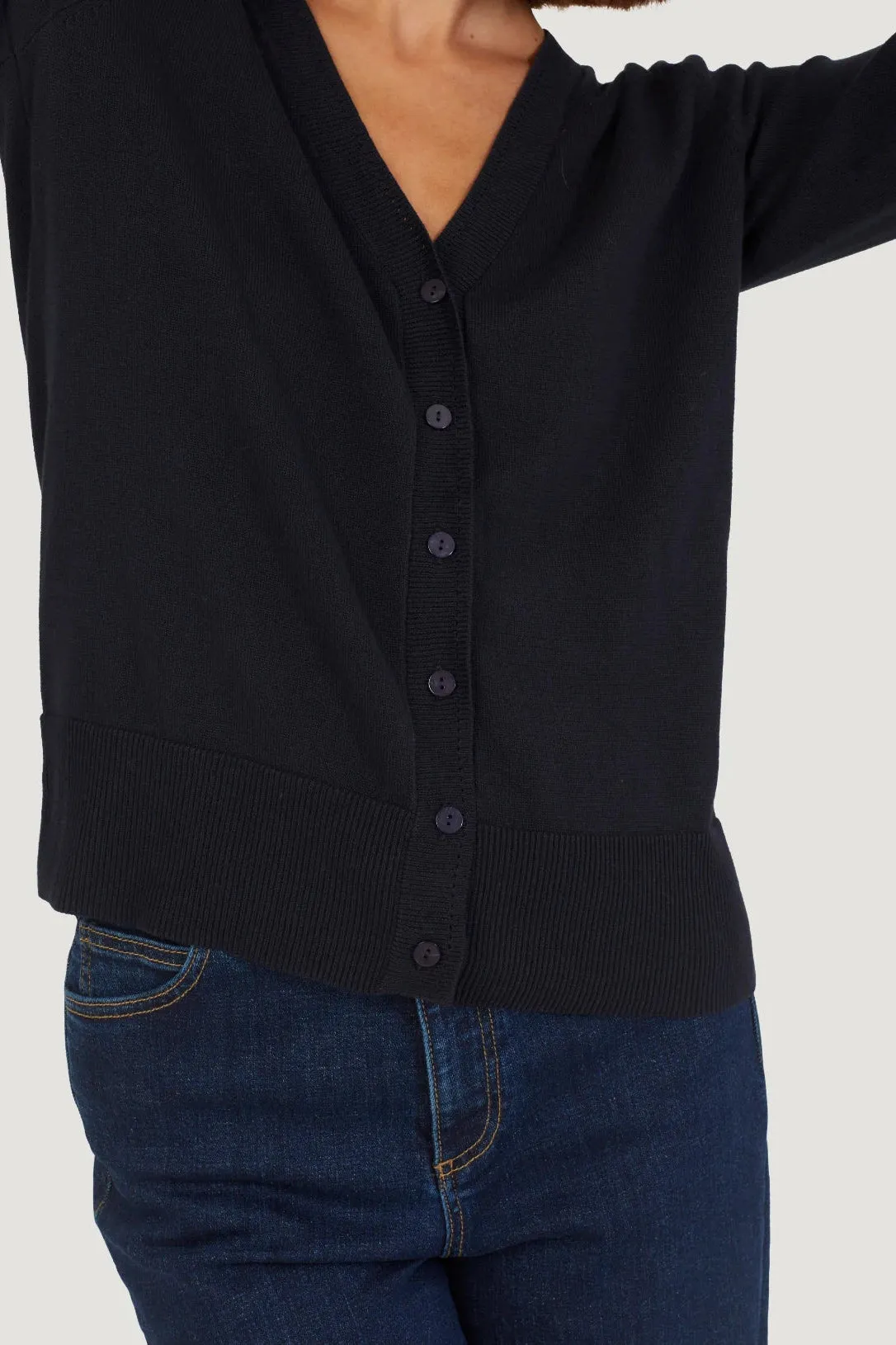 Thought Dotti Organic Cotton V-Neck Cardigan in Navy