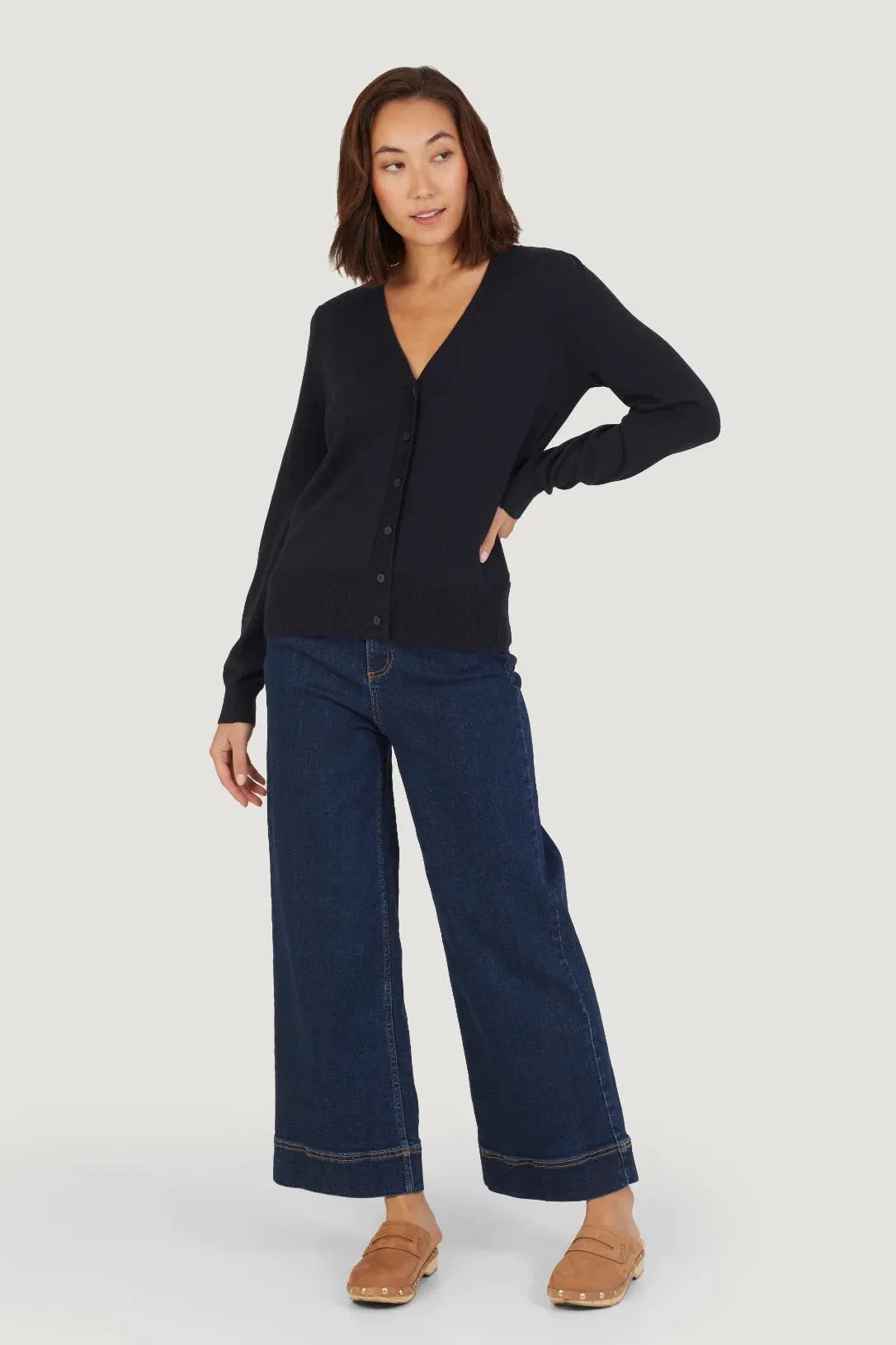 Thought Dotti Organic Cotton V-Neck Cardigan in Navy