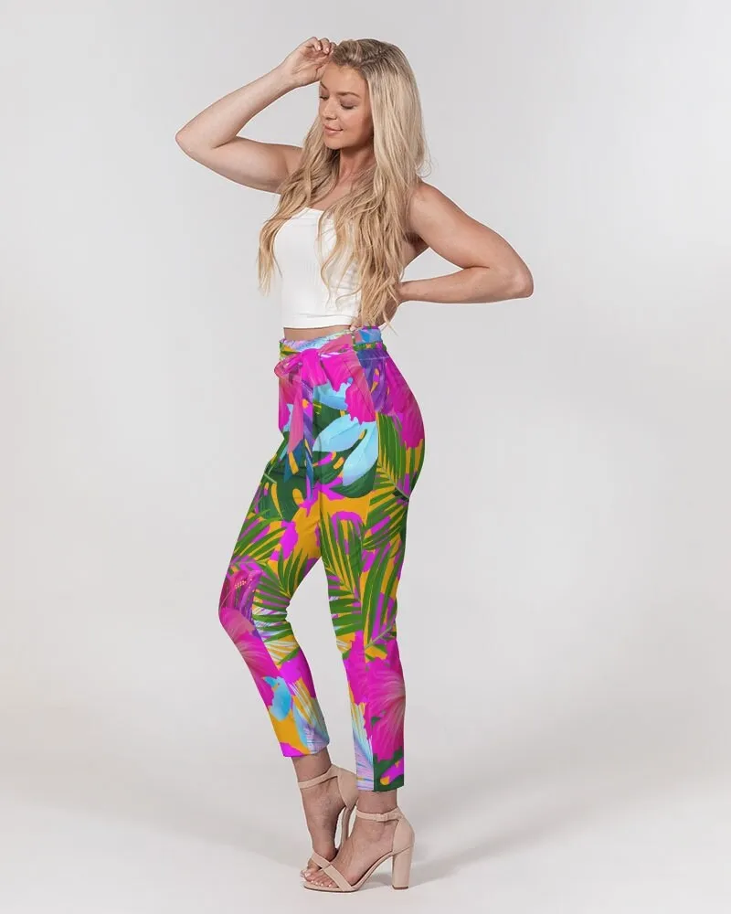 Tropical Floral Women's Belted Tapered Pants