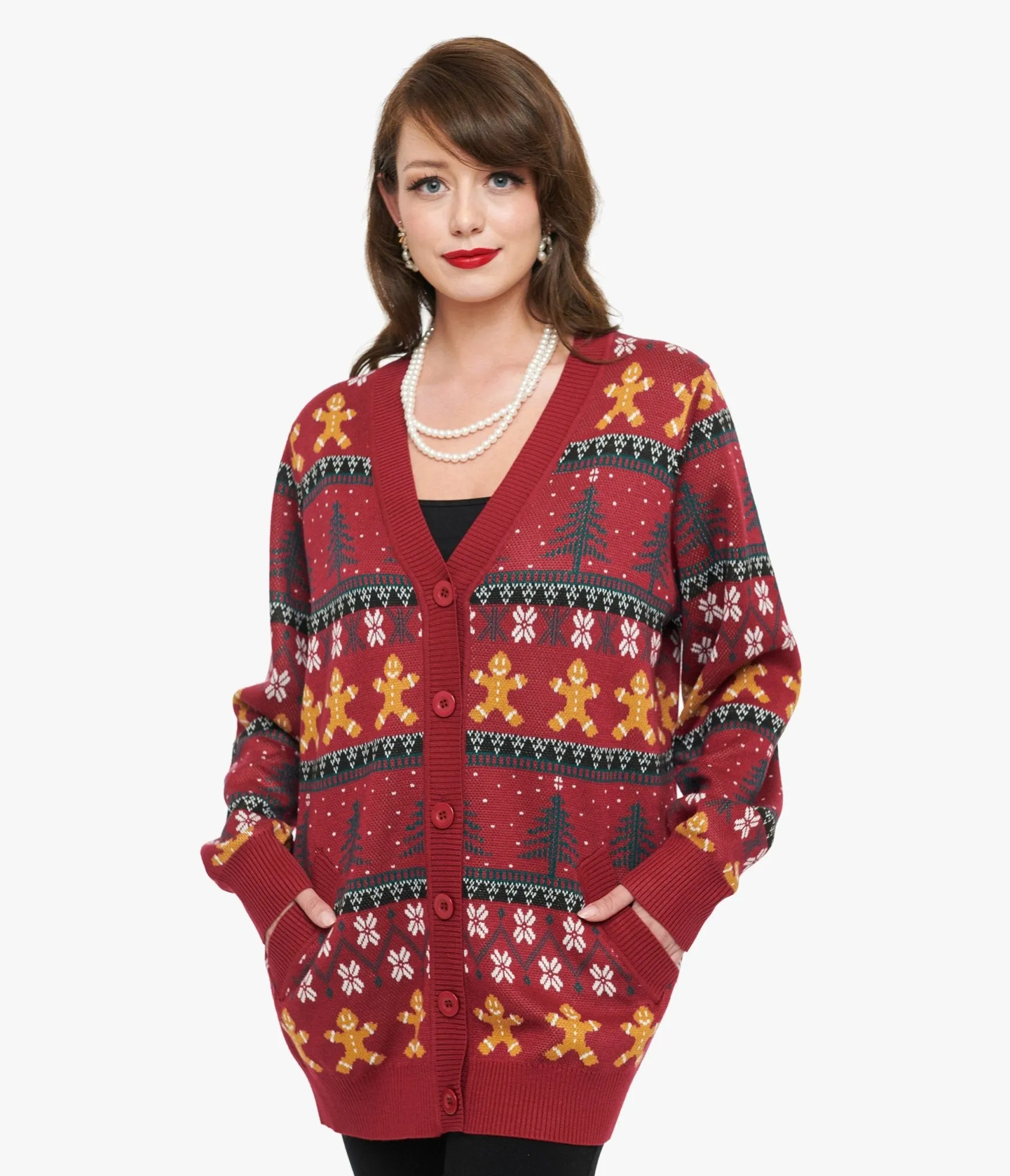 Unique Vintage 1960s Burgundy Gingerbread Fair Isle Cardigan