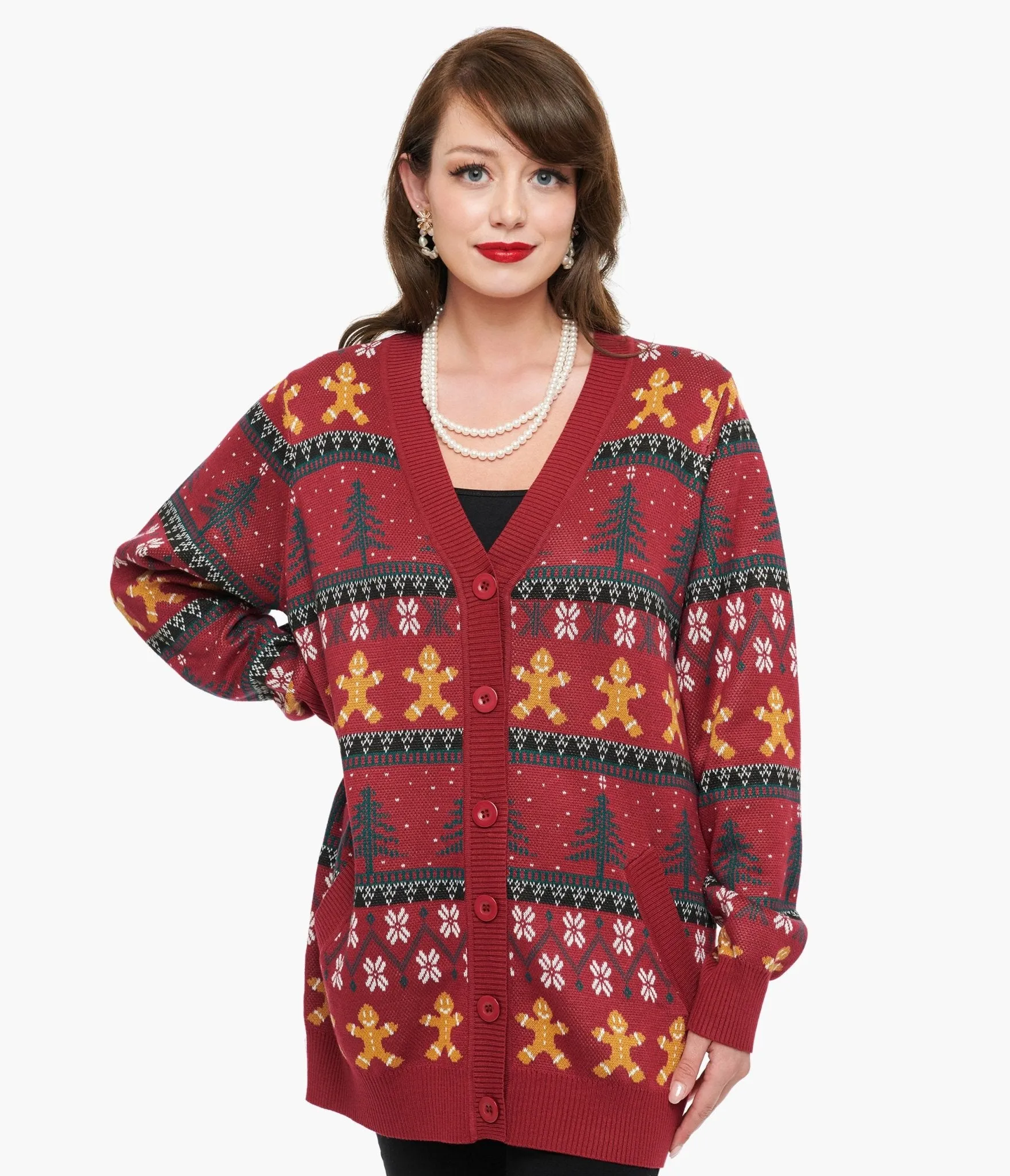 Unique Vintage 1960s Burgundy Gingerbread Fair Isle Cardigan