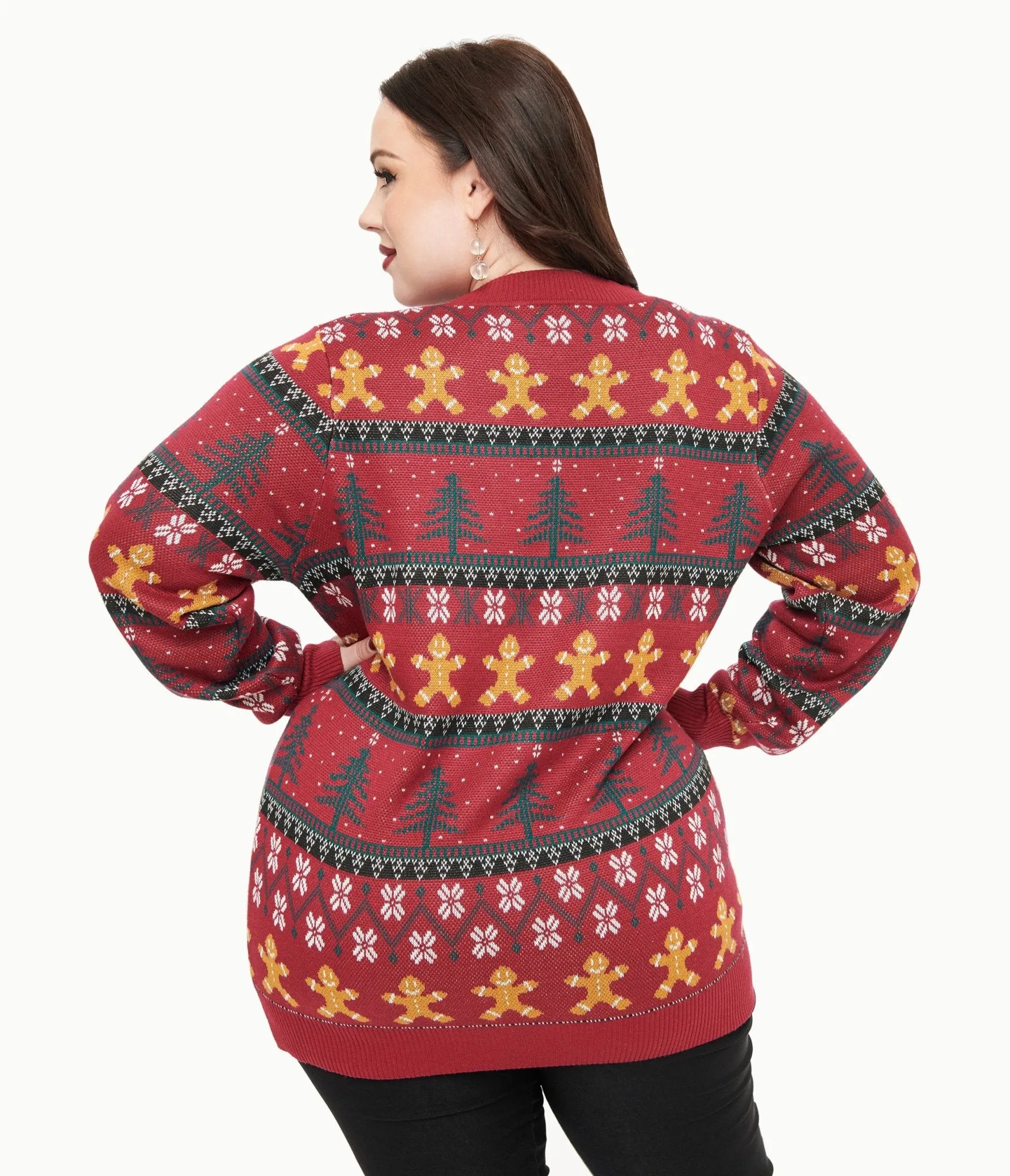 Unique Vintage Plus Size 1960s Burgundy Gingerbread Fair Isle Cardigan