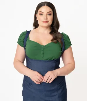 Unique Vintage Plus Size Green Sweetheart Loretta Top