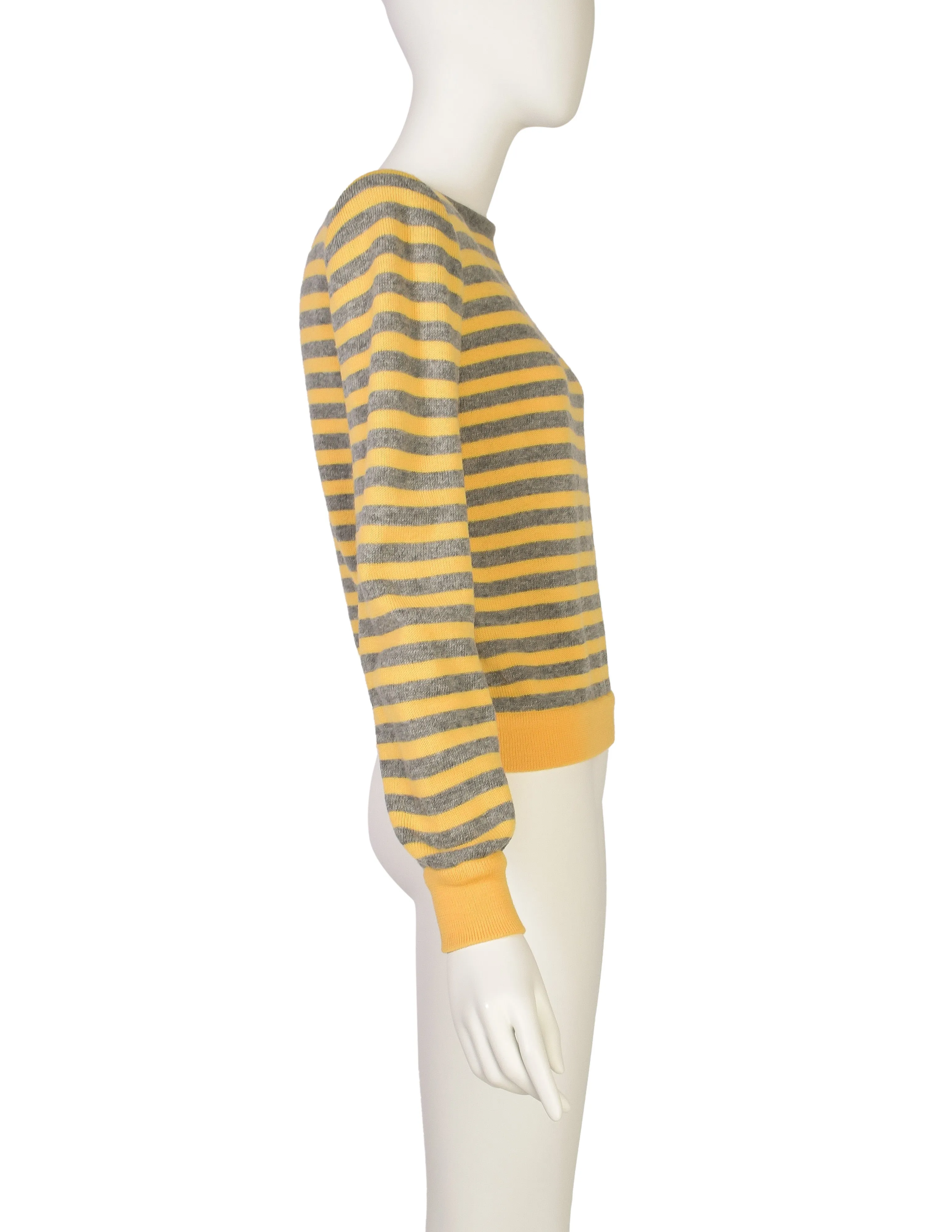 Valentino Vintage 1980s Yellow Grey Striped Wool Sweater