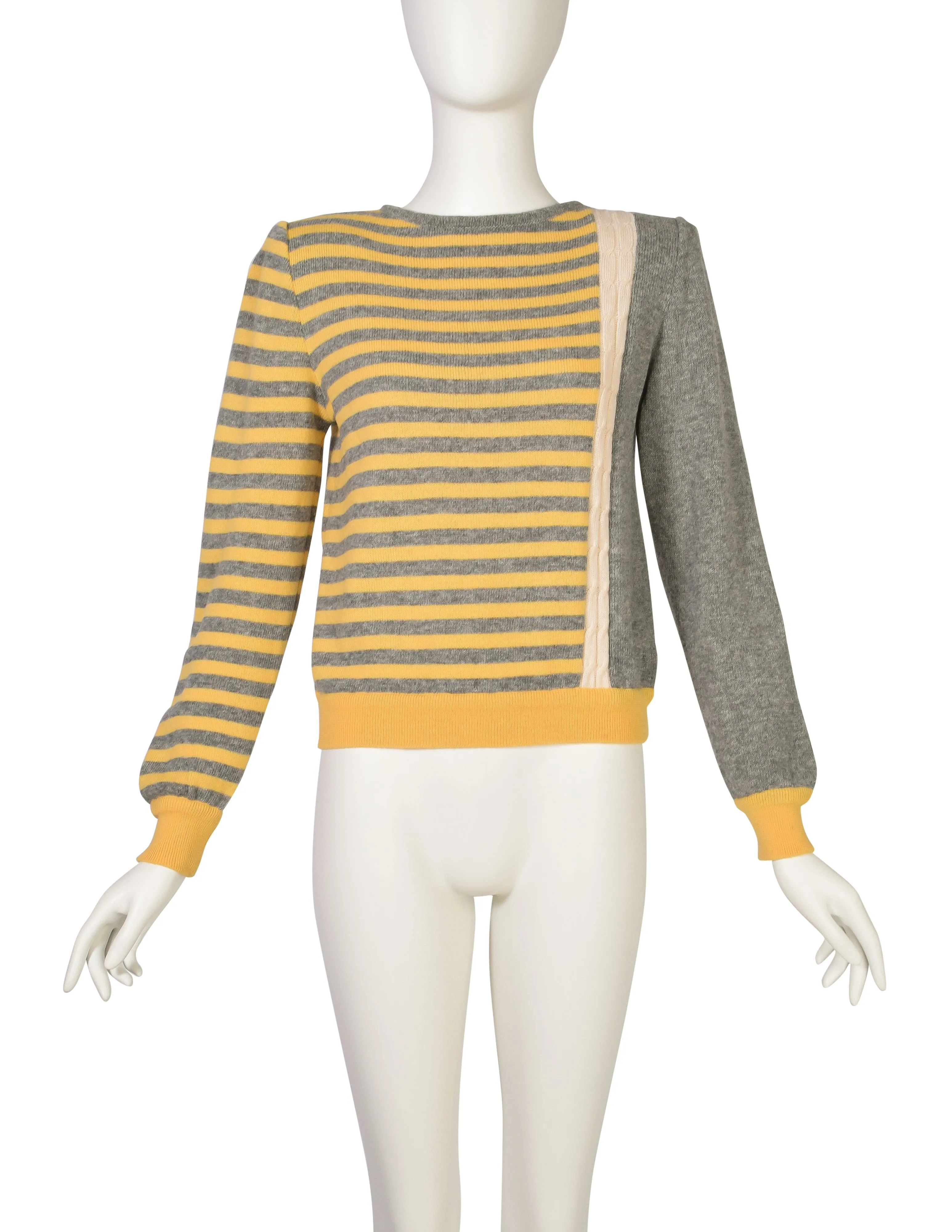 Valentino Vintage 1980s Yellow Grey Striped Wool Sweater