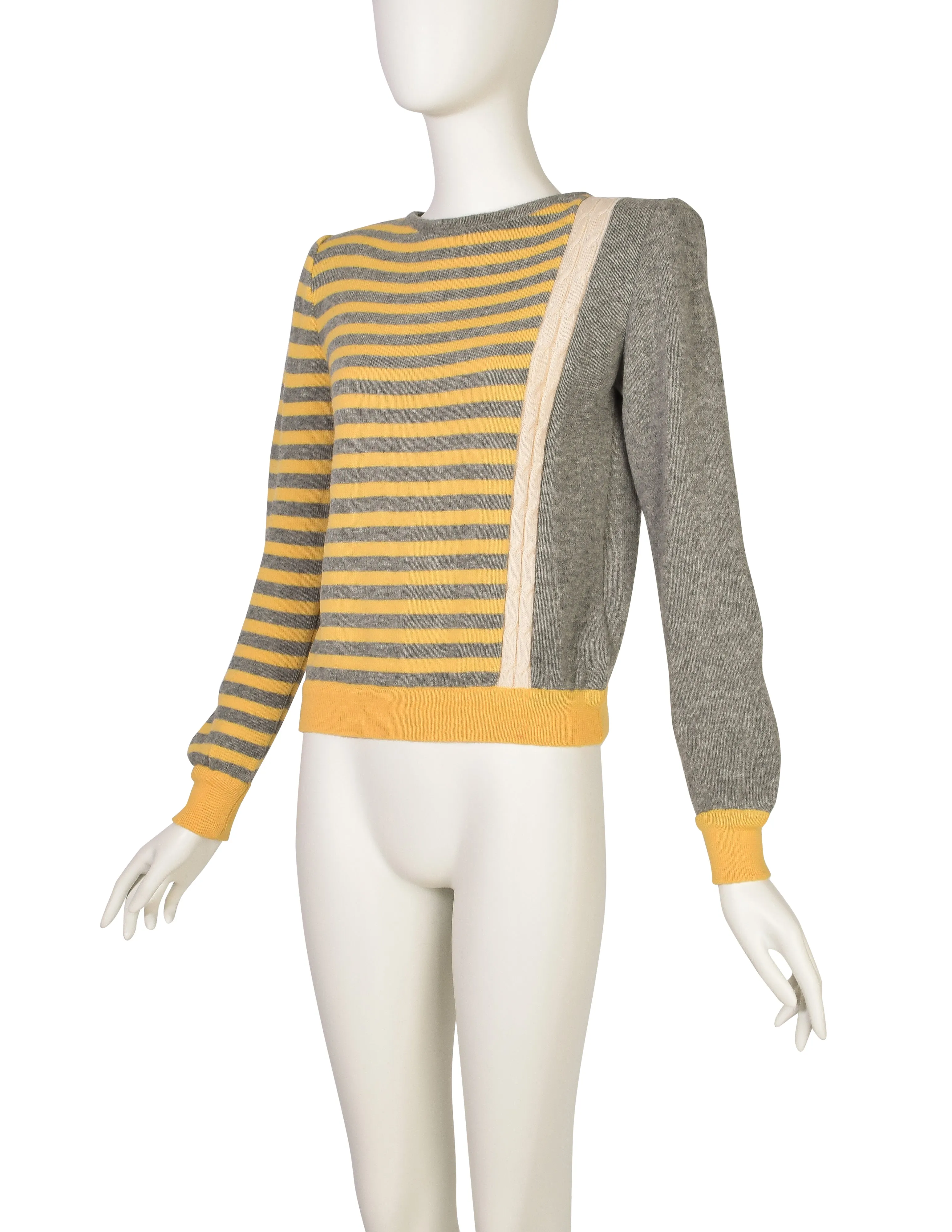 Valentino Vintage 1980s Yellow Grey Striped Wool Sweater