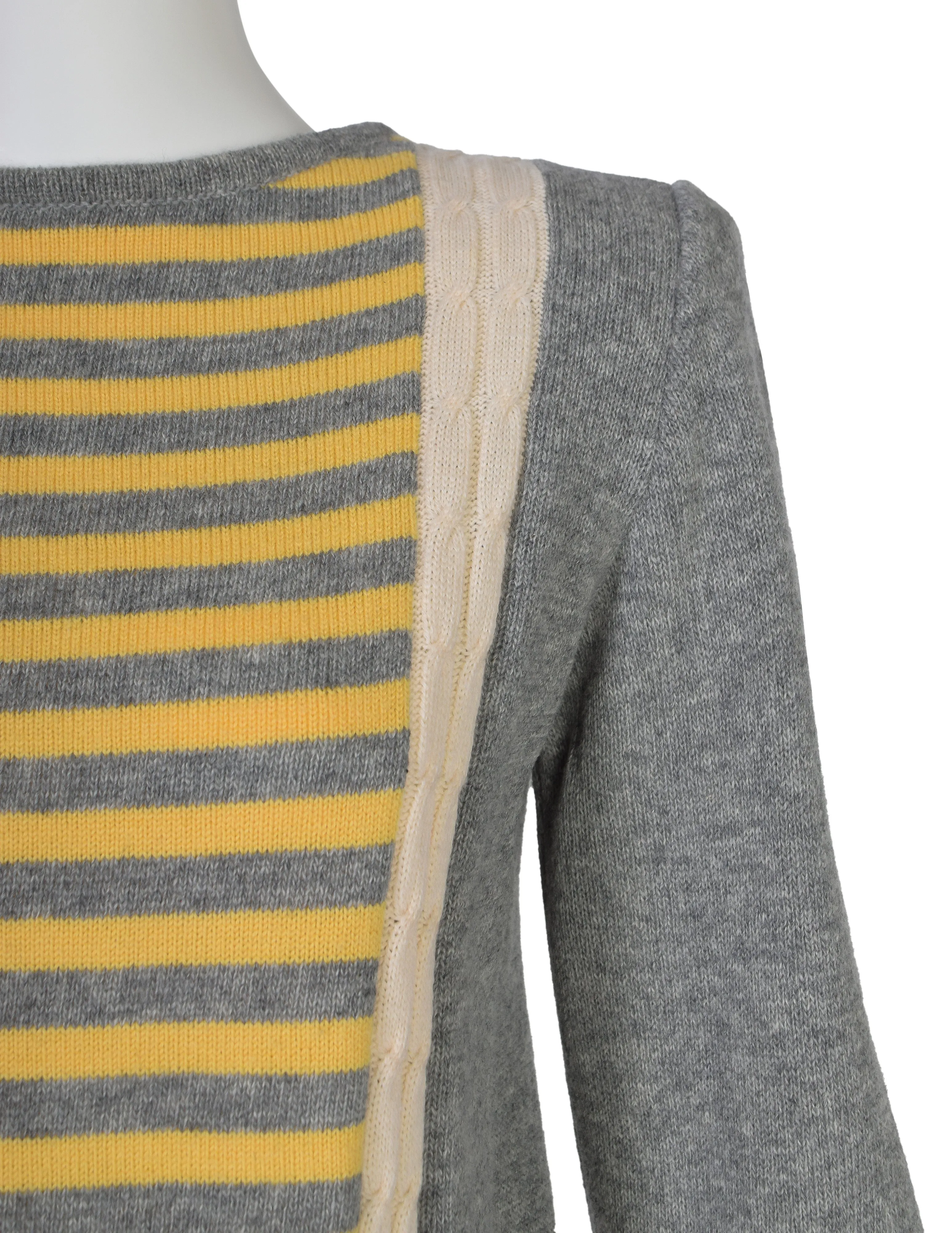 Valentino Vintage 1980s Yellow Grey Striped Wool Sweater