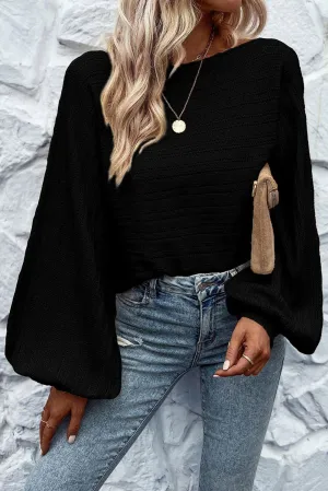 Victoria Black Lantern Sleeve Knit Sweater