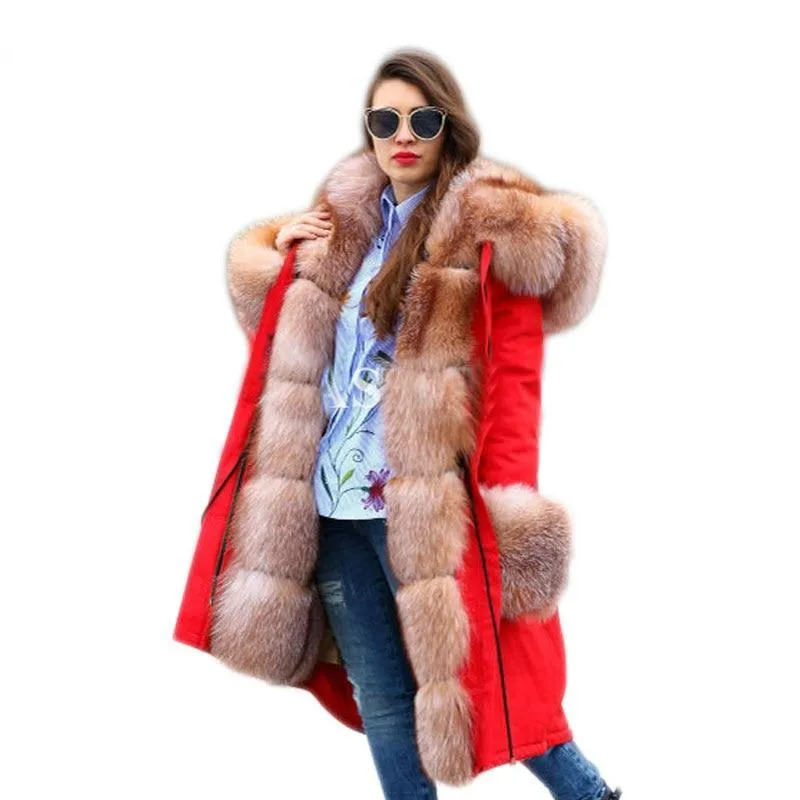 Women Jacket Parka Fashion Real Fox W/Fur Rabbit Lining