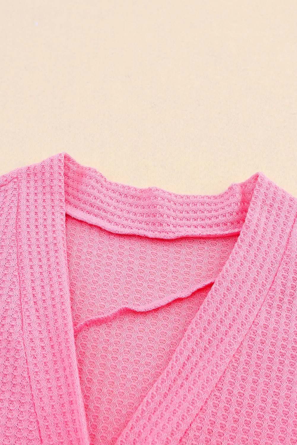 Women's Waffle Knit Dropped Shoulder Pink Cardigan