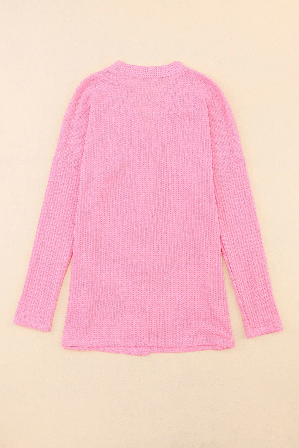 Women's Waffle Knit Dropped Shoulder Pink Cardigan