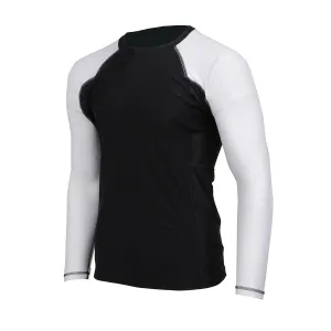 X-Fitness XFM7000 Men's Black and White Long Sleeve Compression Rash Guard Athletic Shirt- MMA, BJJ, Wrestling, Cross Training